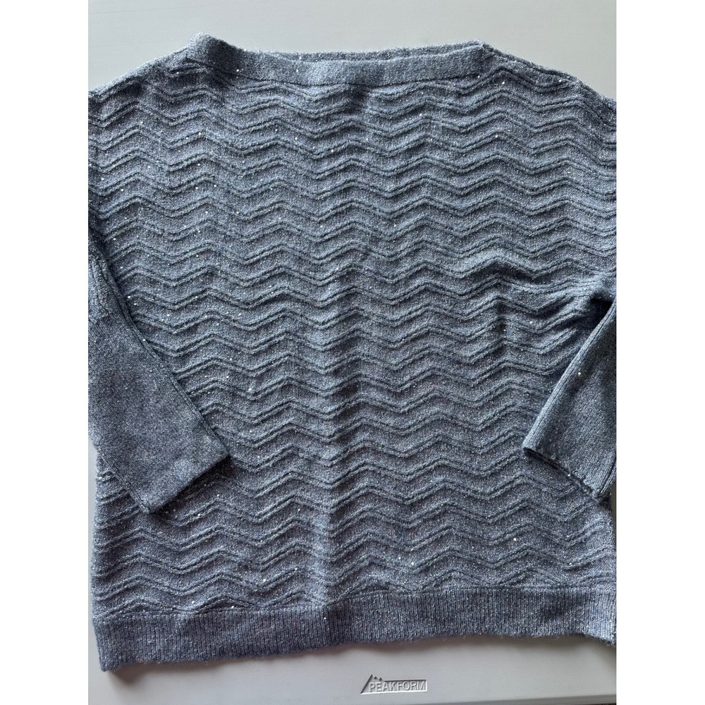 Maurices Womens Blue Sequin Chevron Knit Sweater Boat Neck Metallic Large NWT